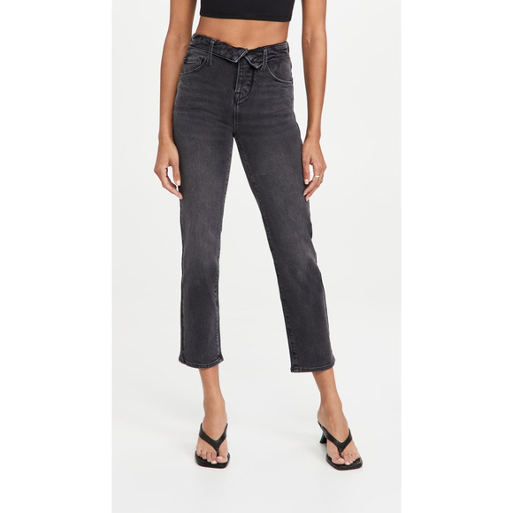 Good American Good Vintage Jeans Fold Over Waist Stretch Denim Black NWT Size 6 - Picture 1 of 11